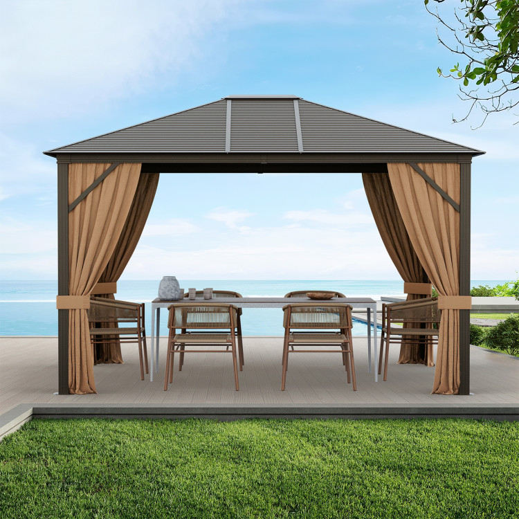 12 x10 Feet Outdoor Hard Top Gazebo with Galvanized Steel Top and Netting - Image 2