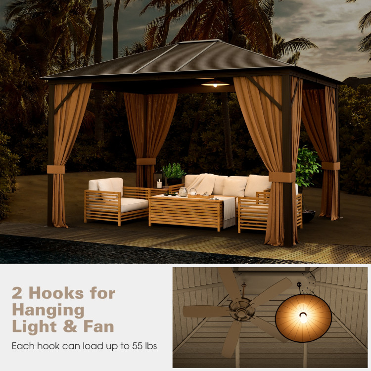 12 x10 Feet Outdoor Hard Top Gazebo with Galvanized Steel Top and Netting - Image 6