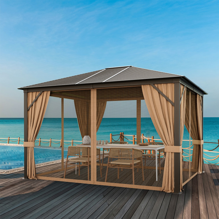 12 x10 Feet Outdoor Hard Top Gazebo with Galvanized Steel Top and Netting - Image 3