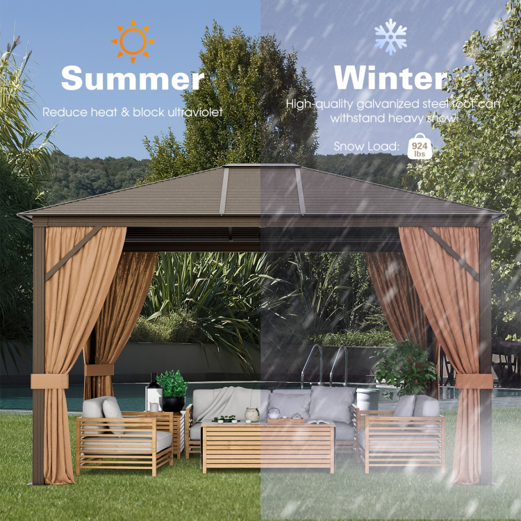 12 x10 Feet Outdoor Hard Top Gazebo with Galvanized Steel Top and Netting - Image 7