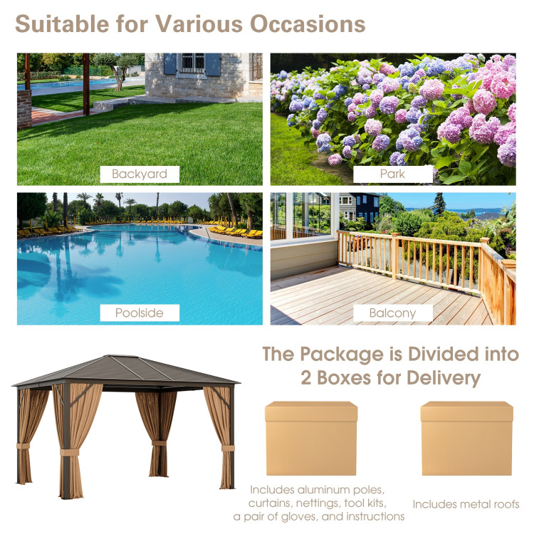 12 x10 Feet Outdoor Hard Top Gazebo with Galvanized Steel Top and Netting - Image 8