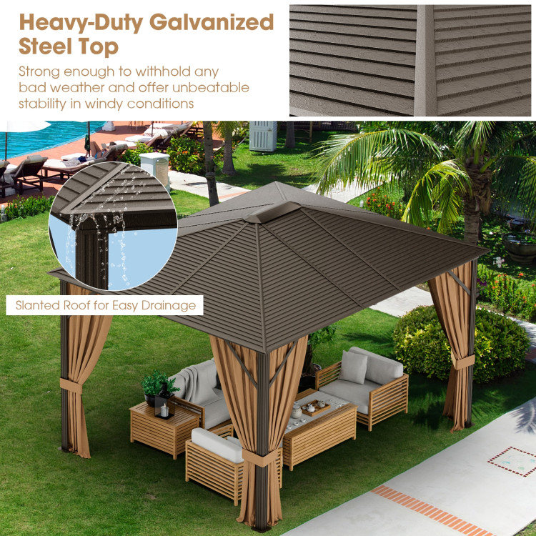 12 x10 Feet Outdoor Hard Top Gazebo with Galvanized Steel Top and Netting - Image 9
