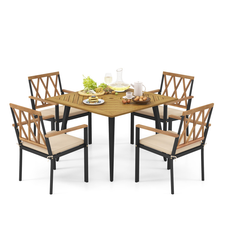 Outdoor Dining Table and Chairs with Cushions and 1.9 inches Umbrella Hole - Image 4