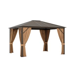 12 x10 Feet Outdoor Hard Top Gazebo with Galvanized Steel Top and Netting