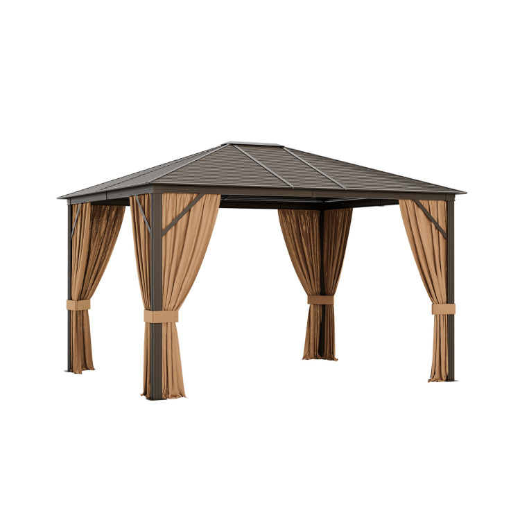 12 x10 Feet Outdoor Hard Top Gazebo with Galvanized Steel Top and Netting