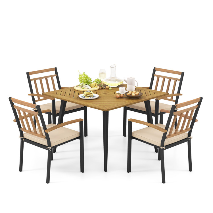 5 Pieces Patio Dining Set with Cushions and 1.9 inches Umbrella Hole - Image 4