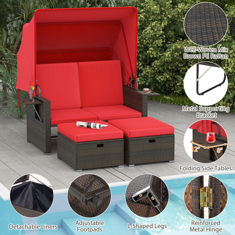 Outdoor Patio Rattan Daybed with Retractable Canopy and Adjustable Backrests - Image 10
