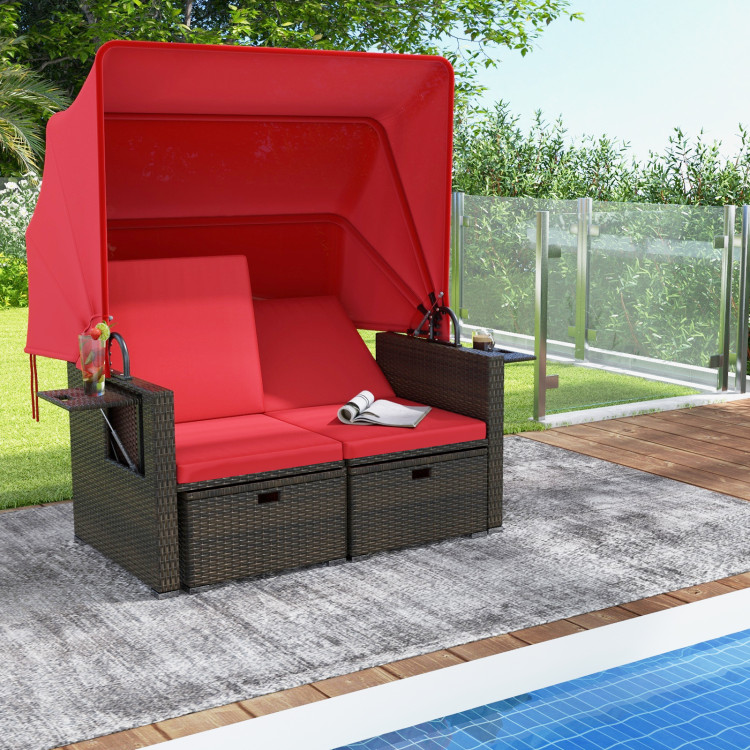 Outdoor Patio Rattan Daybed with Retractable Canopy and Adjustable Backrests - Image 2