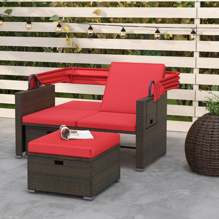 Outdoor Patio Rattan Daybed with Retractable Canopy and Adjustable Backrests - Image 3