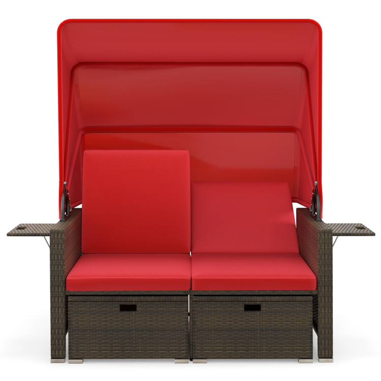 Outdoor Patio Rattan Daybed with Retractable Canopy and Adjustable Backrests - Image 4