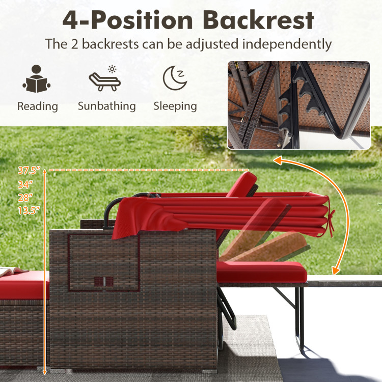 Outdoor Patio Rattan Daybed with Retractable Canopy and Adjustable Backrests - Image 7