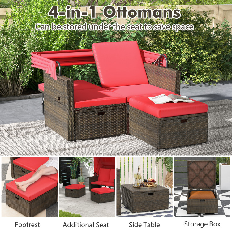 Outdoor Patio Rattan Daybed with Retractable Canopy and Adjustable Backrests - Image 9