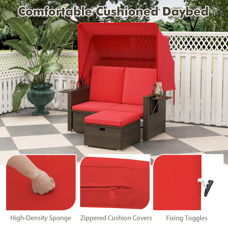 Outdoor Patio Rattan Daybed with Retractable Canopy and Adjustable Backrests - Image 8