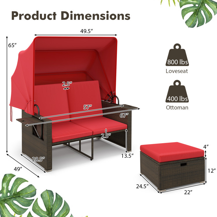 Outdoor Patio Rattan Daybed with Retractable Canopy and Adjustable Backrests - Image 5