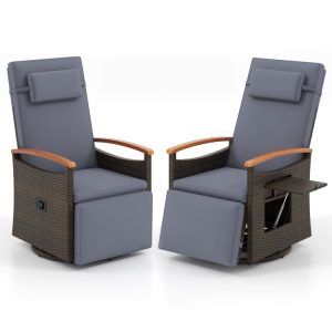 Set of 2 Patio Rattan 360 Swivel Recliner Chair with Adjustable Backrest and Footrest
