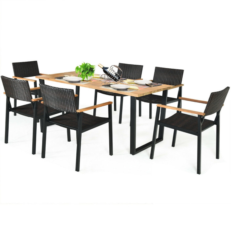 Patented 7 Pieces Outdoor Dining Set with Large Acacia Wood Table Top - Image 4