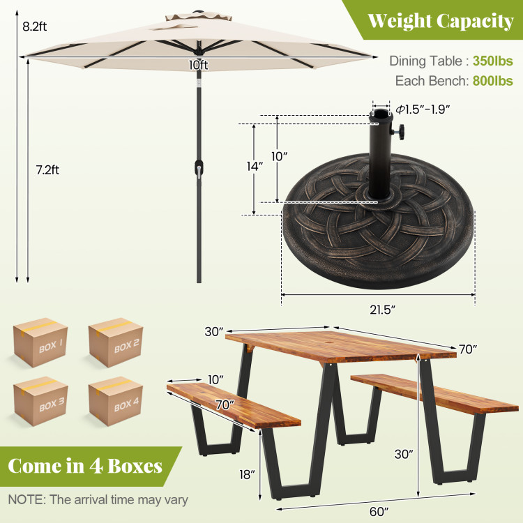 Outdoor Dining Table Set for 6 with 10 Feet Umbrella and Base - Image 4