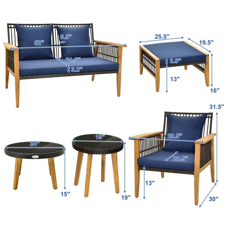 7 Piece Outdoor Conversation Set with Stable Acacia Wood Frame Cozy Seat & Back Cushions - Image 5