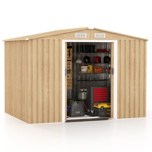 Weather Resistant Galvanized Steel Shed with Tilted Roof for Backyard Garden Patio Lawn