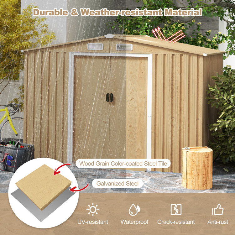 Weather Resistant Galvanized Steel Shed with Tilted Roof for Backyard Garden Patio Lawn - Image 8