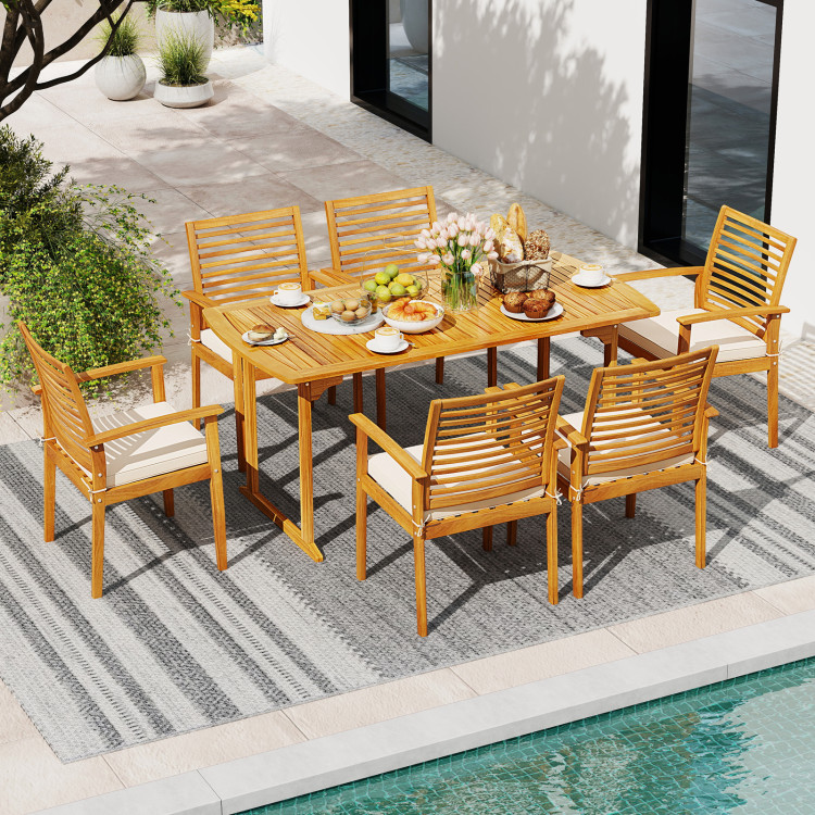 Acacia Wood 7-Piece Patio Dining Set with Umbrella Hole - Image 2
