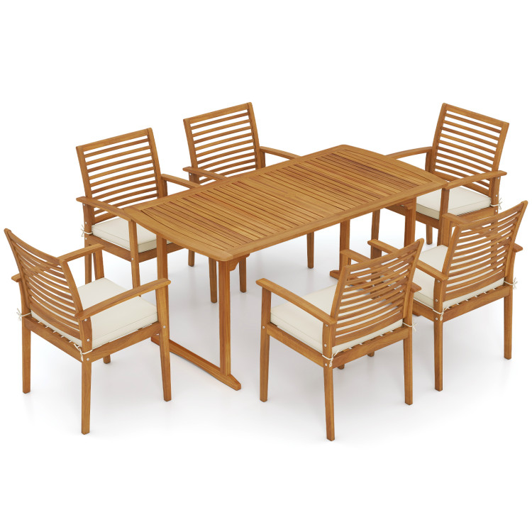 Acacia Wood 7-Piece Patio Dining Set with Umbrella Hole - Image 4
