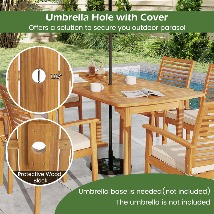 Acacia Wood 7-Piece Patio Dining Set with Umbrella Hole - Image 8