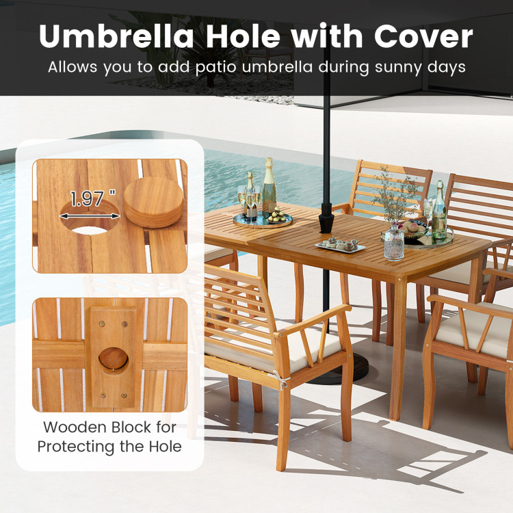 Acacia Wood Outdoor Table and Bench Chairs Set with 1.97 Inch Umbrella Hole - Image 8
