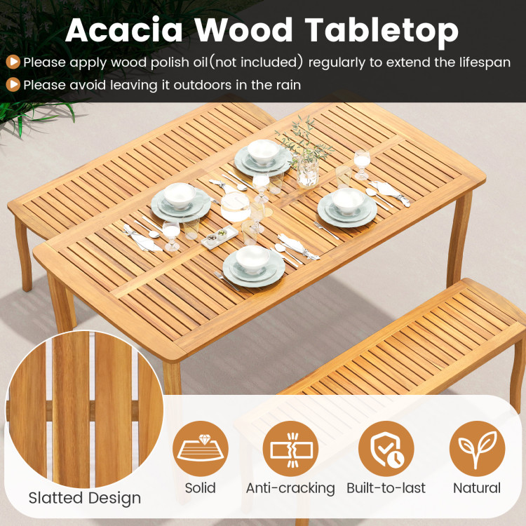Acacia Wood Outdoor Table and Bench Chairs Set with 1.97 Inch Umbrella Hole - Image 9