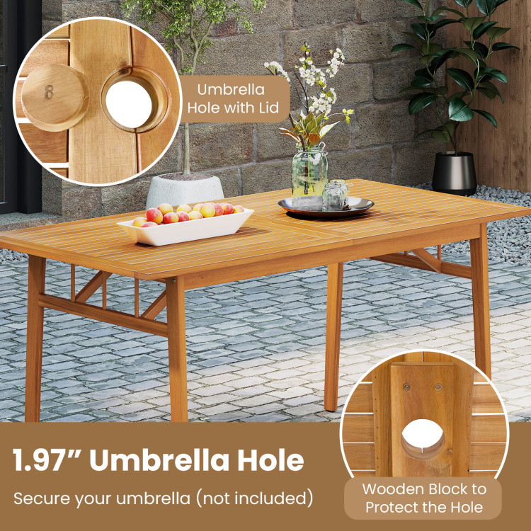 7 Pieces Patio Acacia Wood Dining Set Outdoor Rectangular Table and Chairs Set - Image 5