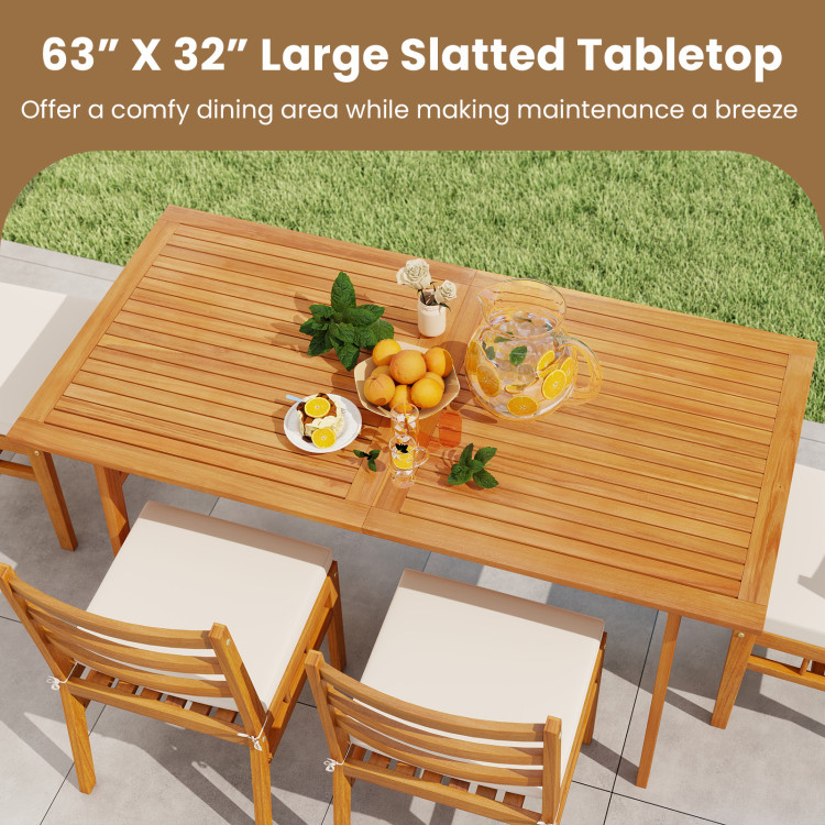 7 Pieces Patio Acacia Wood Dining Set Outdoor Rectangular Table and Chairs Set - Image 6