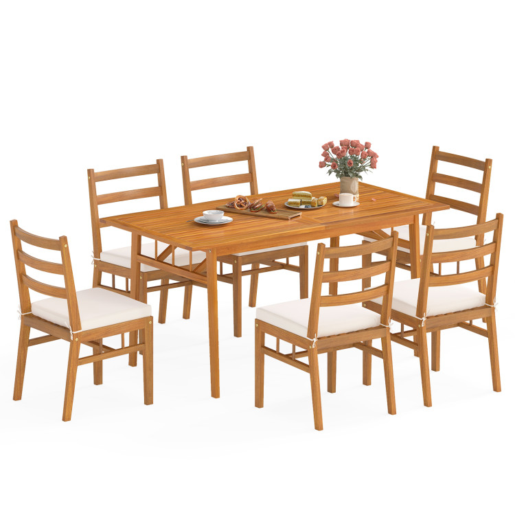 7 Pieces Patio Acacia Wood Dining Set Outdoor Rectangular Table and Chairs Set - Image 3