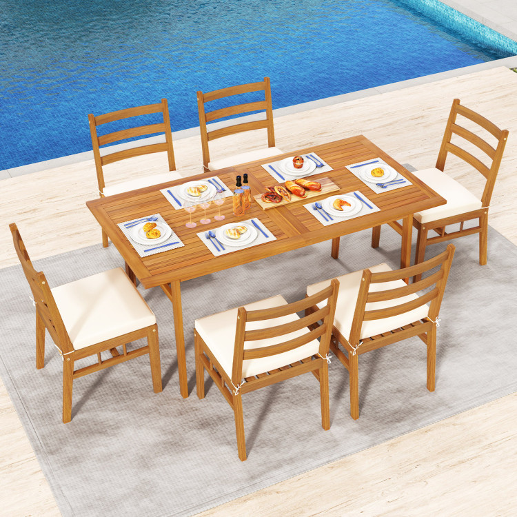 7 Pieces Patio Acacia Wood Dining Set Outdoor Rectangular Table and Chairs Set - Image 2