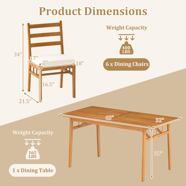 7 Pieces Patio Acacia Wood Dining Set Outdoor Rectangular Table and Chairs Set - Image 4