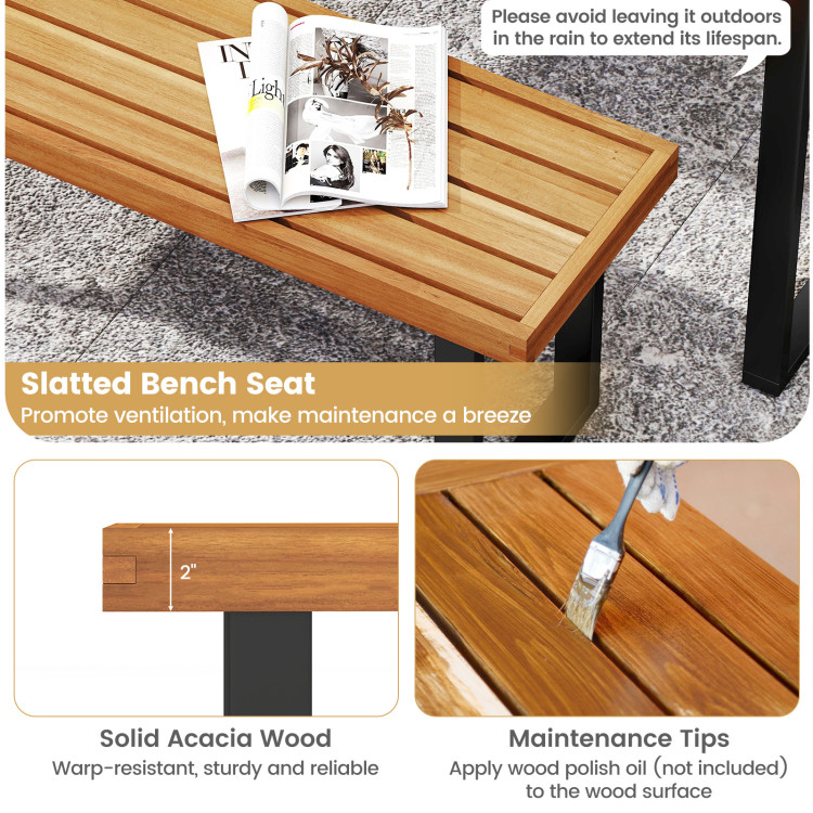 6 Pieces Patio Dining Table Set 63" Rectangle Table with 4 Acacia Wood Armchairs and Backless Bench - Image 10
