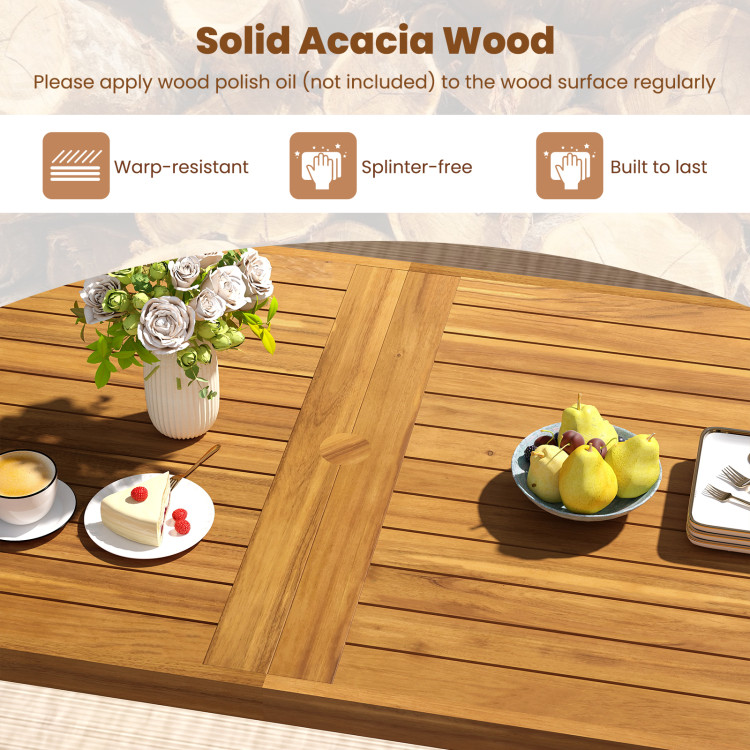 6 Pieces Patio Dining Table Set 63" Rectangle Table with 4 Acacia Wood Armchairs and Backless Bench - Image 5