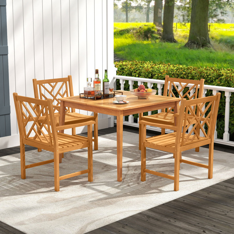 5-Pieces Patio Dining Table Set Wood Square Dining Table with 4 Chairs and Slatted Tabletop - Image 3