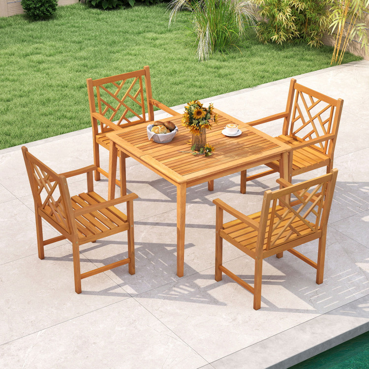 5-Pieces Patio Dining Table Set Wood Square Dining Table with 4 Chairs and Slatted Tabletop - Image 2