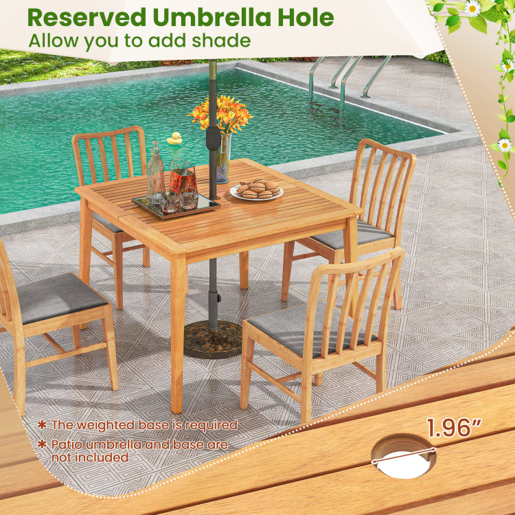 5-Pieces Patio Dining Table Set Wood Square Dining Table with 4 Chairs and Slatted Tabletop - Image 7
