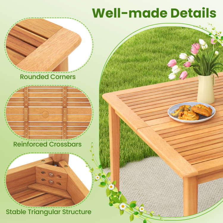 5-Pieces Patio Dining Table Set Wood Square Dining Table with 4 Chairs and Slatted Tabletop - Image 8