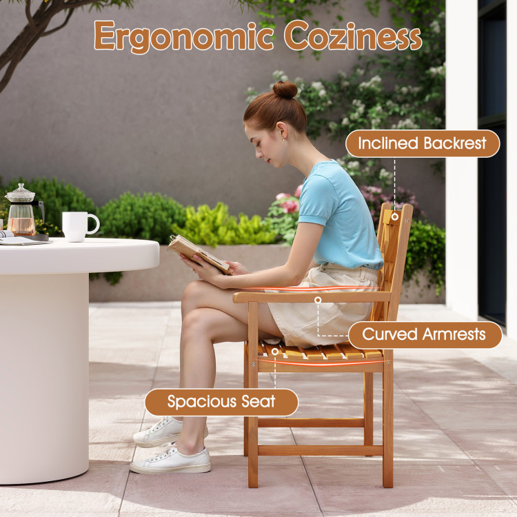 5-Pieces Patio Dining Table Set Wood Square Dining Table with 4 Chairs and Slatted Tabletop - Image 10