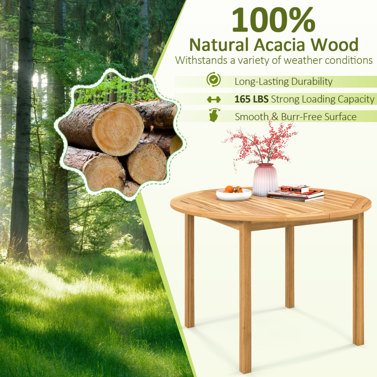 5 Pieces Outdoor Acacia Wood Dining Set Patio Round Table and Metal Chairs with Cushions - Image 6