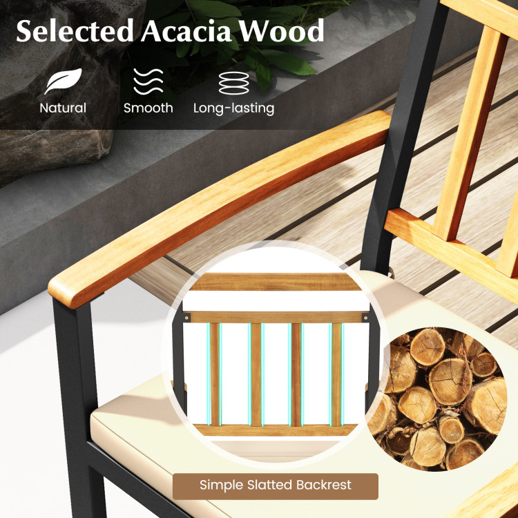 5 Pieces Outdoor Acacia Wood Dining Set Patio Round Table and Metal Chairs with Cushions - Image 8