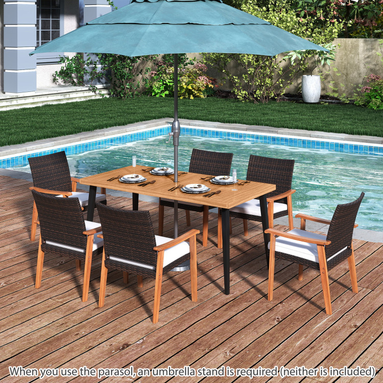 7-Pieces Patio Dining Table Set Acacia Wood Table and 6 Armchairs - Image 2