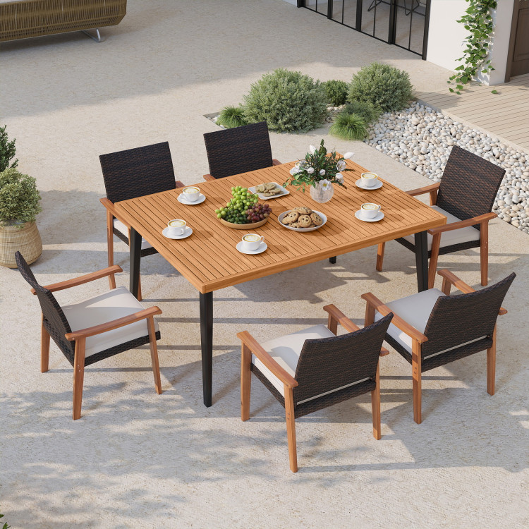 7-Pieces Patio Dining Table Set Acacia Wood Table and 6 Armchairs - Image 3