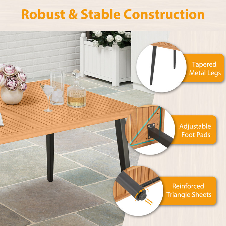 7-Pieces Patio Dining Table Set Acacia Wood Table and 6 Armchairs - Image 6