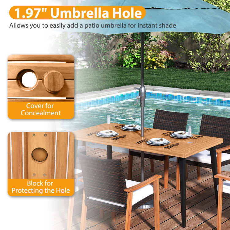 7-Pieces Patio Dining Table Set Acacia Wood Table and 6 Armchairs - Image 7