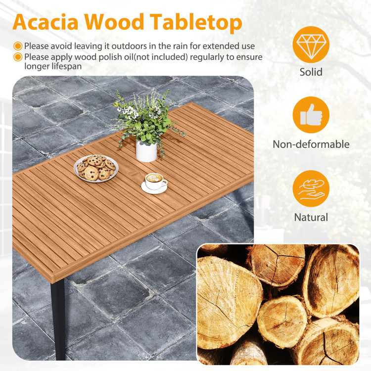 7-Pieces Patio Dining Table Set Acacia Wood Table and 6 Armchairs - Image 8