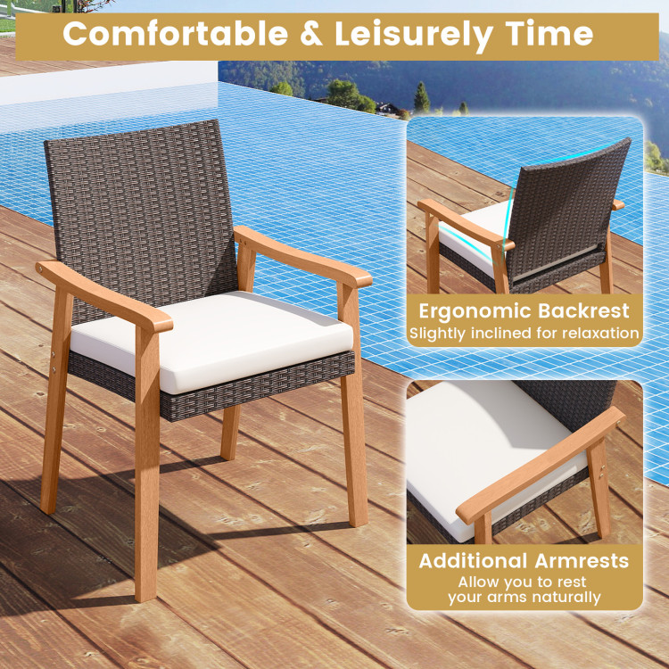 7-Pieces Patio Dining Table Set Acacia Wood Table and 6 Armchairs - Image 9