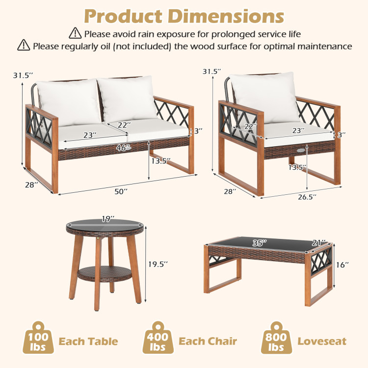 5 Pieces PE Wicker Patio Furniture Set with Acacia Wood Frame - Image 5